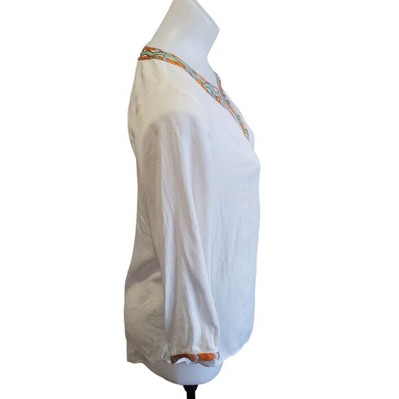 Love Stitch Womens Boho Aztec Embroidered Tunic Vacation Top Boluse S White - Picture 3 of 9